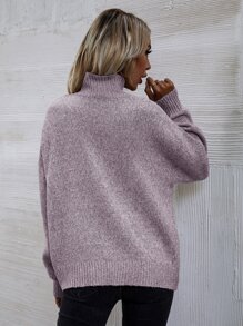 SHEIN LUNE High Neck Drop Shoulder Jumper - Mauve Purple - View 3