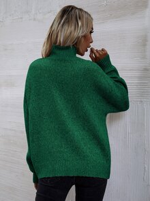 SHEIN LUNE High Neck Drop Shoulder Jumper - Green - View 3