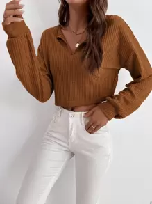 SHEIN Essnce Camiseta de hombros caídos tejido waffle - Marrón - Ver 6