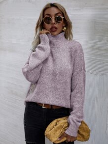 SHEIN LUNE High Neck Drop Shoulder Jumper - Mauve Purple - View 4