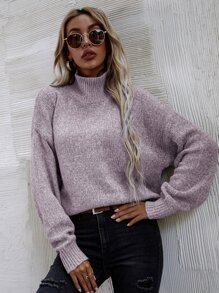 SHEIN LUNE High Neck Drop Shoulder Jumper - Mauve Purple - View 6