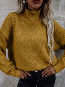 SHEIN LUNE High Neck Drop Shoulder Jumper - Mustard Yellow - View 6