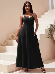 SHEIN SXY Solid Hidden Pocket Cami Beach Dress - Black - View 1