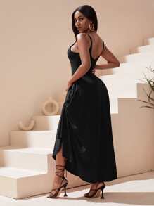 SHEIN SXY Solid Hidden Pocket Cami Beach Dress - Black - View 2