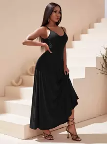 SHEIN SXY Solid Hidden Pocket Cami Beach Dress - Black - View 4