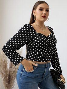 Plus Polka Dot Sweetheart Neck Tee - Black and White - View 5