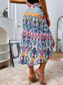 SHEIN Unity 幾何印花高衩半身裙 - 彩色 - 查看 2