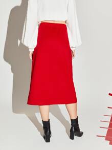SHEIN Solid Slit Hem Skirt - Red - View 2