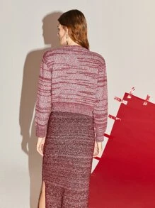 SHEIN Unity 段染前紐扣開襟衫 - 紅木色 - 查看 2