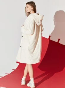 SHEIN EZwear Abrigo de hombros caídos con capucha forro polar - Blanco - Ver 2