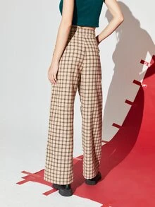 SHEIN EZwear 格紋印花羊毛混紡長褲 - 彩色 - 查看 5
