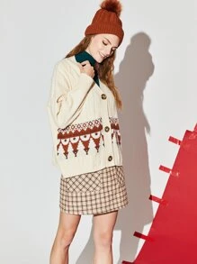 SHEIN EZwear Cable Knit Geo Pattern Cardigan