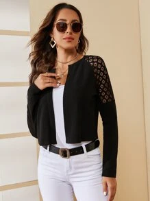 SHEIN Clasi Áo khoác nữ Tương phản ren màu trơn Giải trí - màu đen - Xem 5