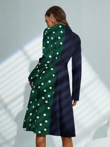 波卡圓點側繫帶西裝領連衣裙 - 彩色 - 查看 2