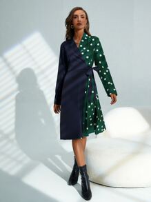 波卡圓點側繫帶西裝領連衣裙 - 彩色 - 查看 4