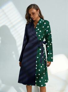 波卡圓點側繫帶西裝領連衣裙 - 彩色 - 查看 5