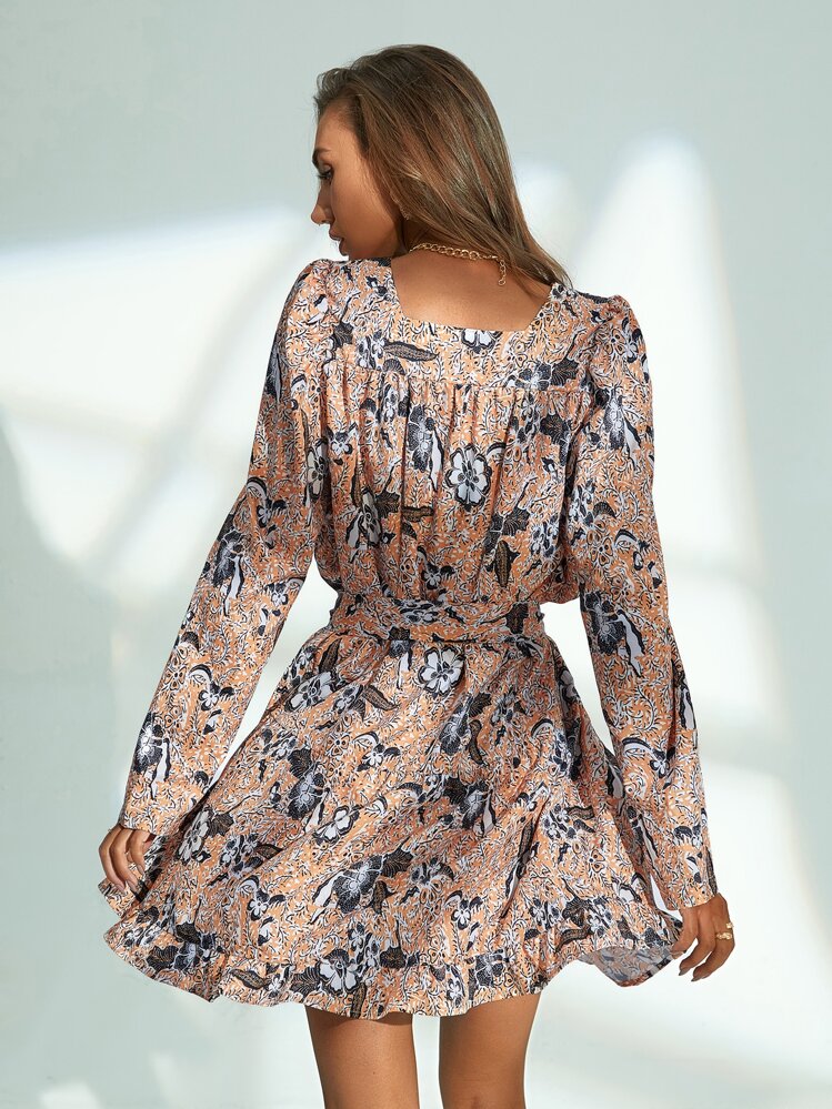 SHEIN Unity Robe croisée ceinturée fleurie à volants - Multicolore - Voir 2