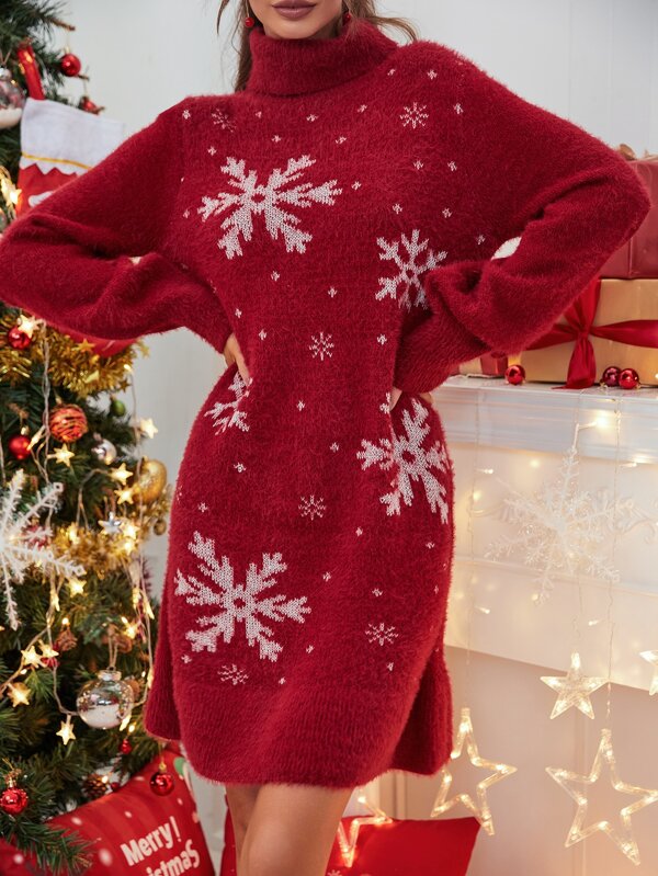 Mock Neck Christmas Snowflake Pattern Sweater SHEIN IN | craft-ivf.com