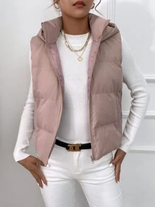 Zip Up Hooded Puffer Gilet - Dusty Pink - View 4