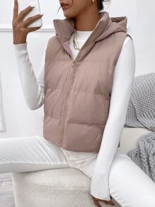 Zip Up Hooded Puffer Gilet - Dusty Pink - View 5