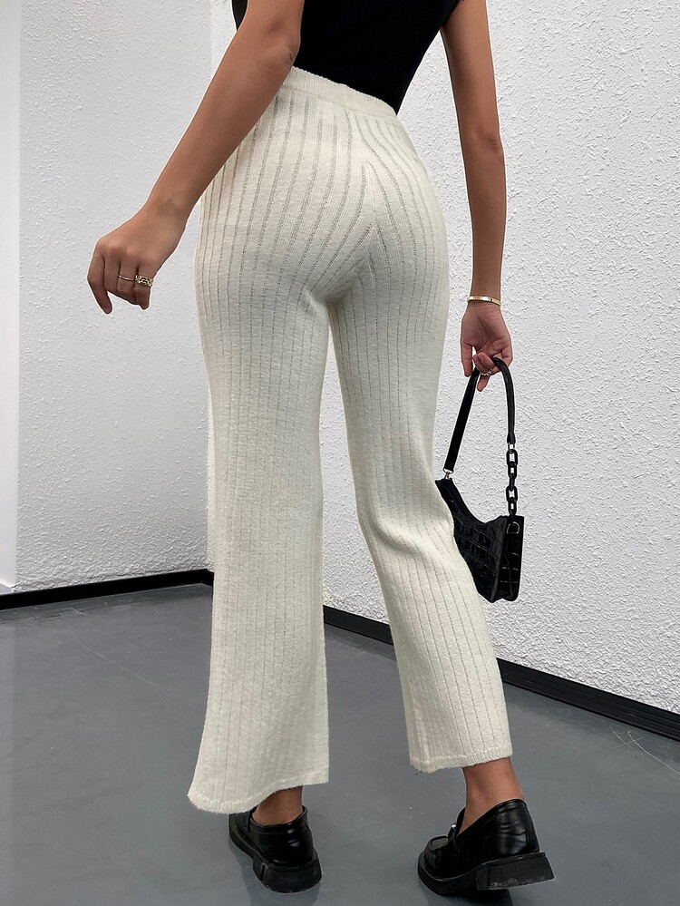 High Waist Flare Leg Knit Pants - Apricot - View 2