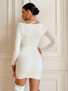 SHEIN Frenchy Scoop Neck Bodycon Jumper Dress Without Belt - White - View 2