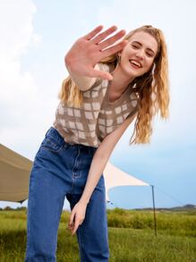 休閒幾何女士毛衣馬甲 - 卡其色 - 查看 5