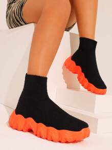 CUCCOO BASICS Knit Detail Slip On Sock Sneakers Tainers - Black - View 8