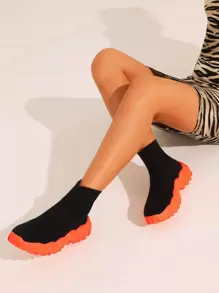 CUCCOO BASICS Knit Detail Slip On Sock Sneakers Tainers - Black - View 2