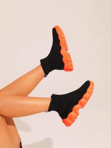 CUCCOO BASICS Knit Detail Slip On Sock Sneakers Tainers - Black - View 1