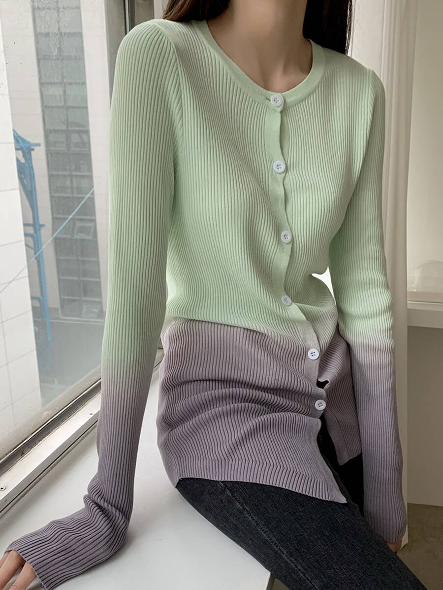 DAZY Ombre Cut Out Sleeve Ribbed Knit Cardigan,Fall Clothes Jacket