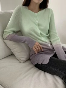 DAZY Ombre Cut Out Sleeve Ribbed Knit Cardigan,Fall Clothes Jacket