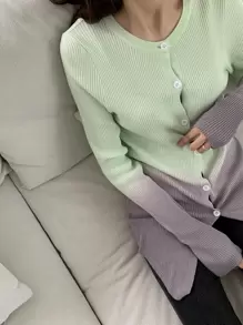 DAZY Ombre Cut Out Sleeve Ribbed Knit Cardigan,Fall Clothes Jacket