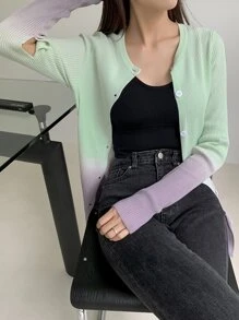 DAZY Ombre Cut Out Sleeve Ribbed Knit Cardigan,Fall Clothes Jacket