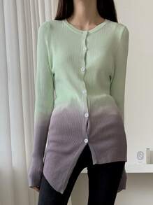 DAZY Ombre Cut Out Sleeve Ribbed Knit Cardigan,Fall Clothes Jacket