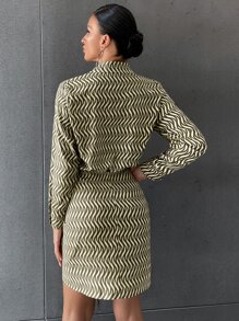 Đầm Thắt nơ trước Nút phía trước Tất cả trên in Thanh lịch - Nhiều màu - Xem 2