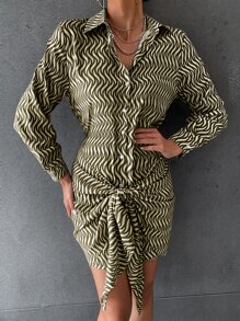 Đầm Thắt nơ trước Nút phía trước Tất cả trên in Thanh lịch - Nhiều màu - Xem 4