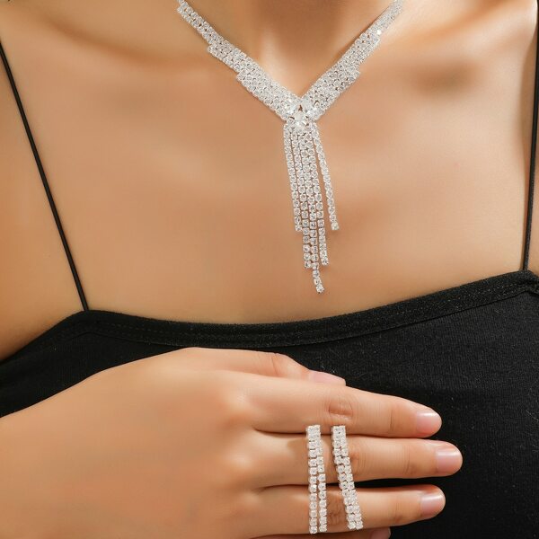 

3pcs Zircon Jewelry Set, Silver