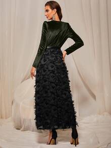 Velvet Belted Fuzzy A-line Dress - Multicolor - View 2