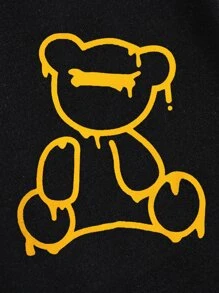 SHEIN Unity 小熊印花腰部抽繩衛褲 - 黑色 - 查看 4