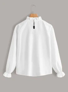 SHEIN Clasi 褶邊格紋流蘇邊鐘形袖上衣 - 彩色 - 查看 2
