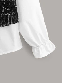 SHEIN Clasi 褶邊格紋流蘇邊鐘形袖上衣 - 彩色 - 查看 4