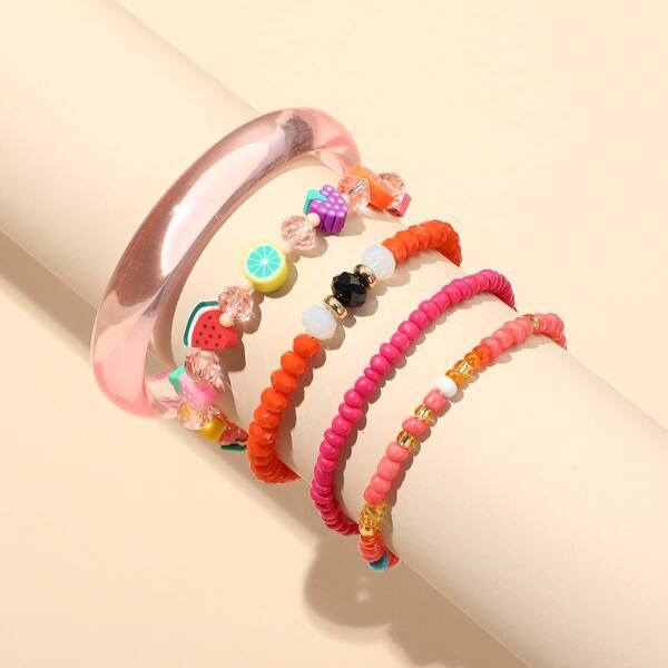 

6pcs Fruit Decor Beaded Bracelet, Multicolor