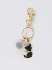 Móc khóa Pom Pom & Cat Charm - màu đen - Xem 1