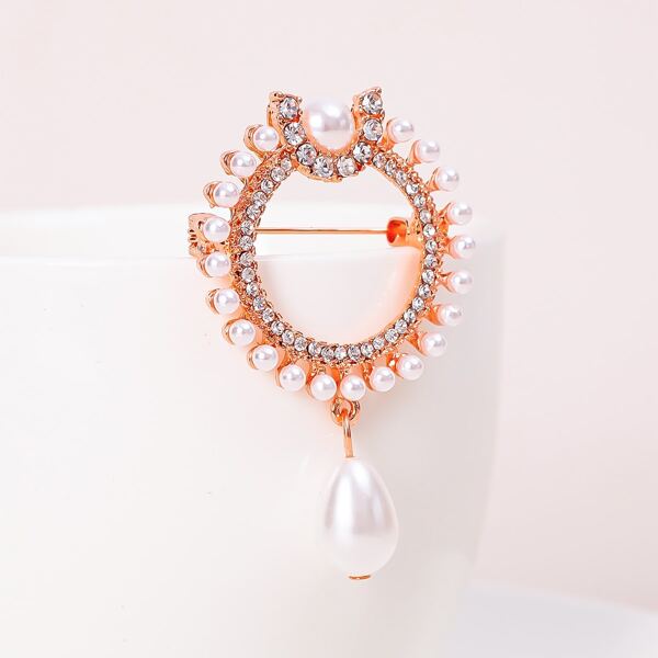 

Rhinestone & Faux Pearl Decor Brooch, Multicolor