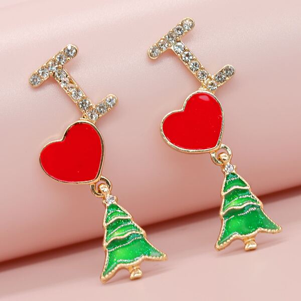 

Christmas Heart & Tree Decor Drop Earrings, Multicolor