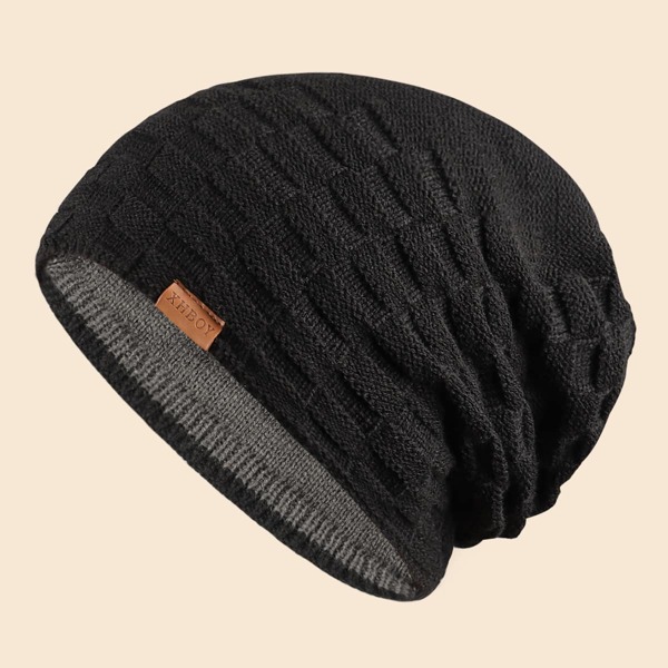 

Men Reversible Solid Knitted Hat, Black