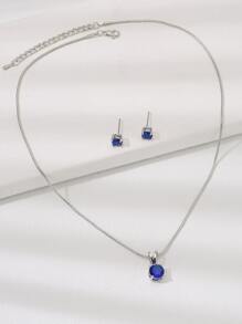 Bông tai & vòng cổ Rhinestone Decor Stud - Xanh đậm - Xem 12