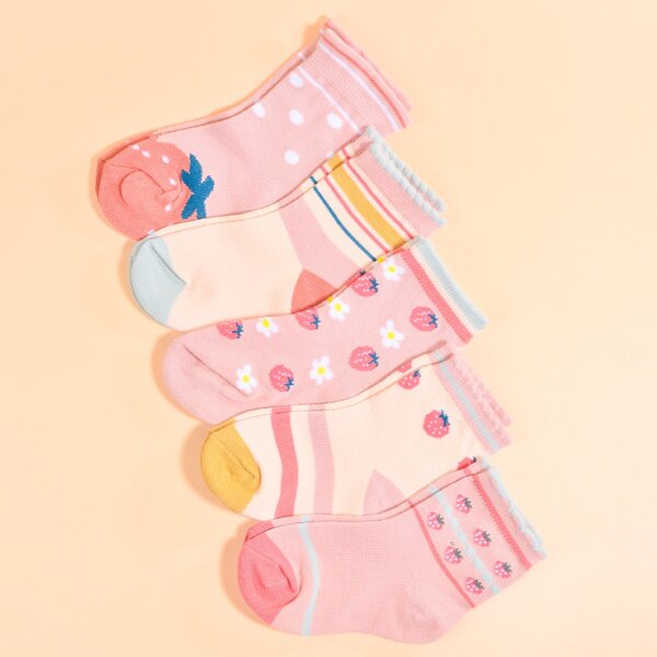 

5pairs Toddler Girls Flower & Fruit Print Socks, Multicolor