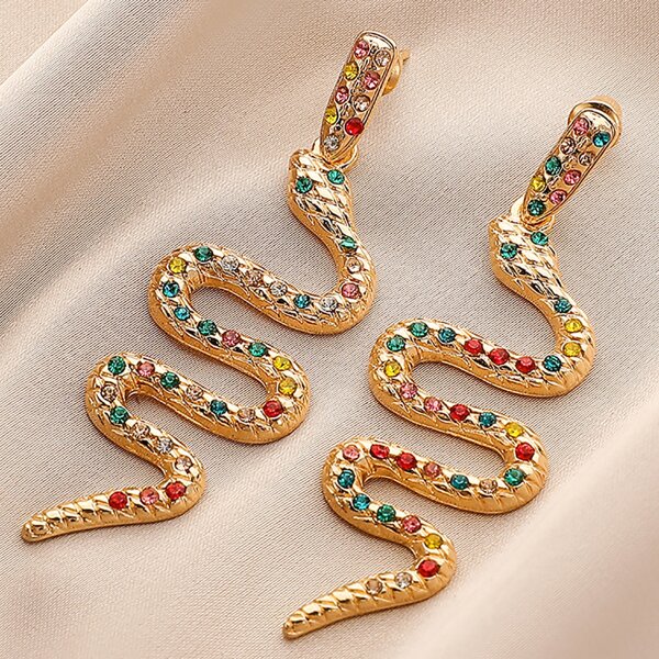 

Rhinestone Decor Snake Drop Earrings, Multicolor